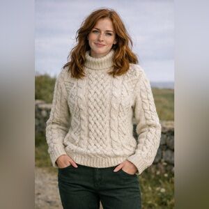 Peregrine 100% Wool Cable-Knit Sweater Jumper - White/Cream - Made in England